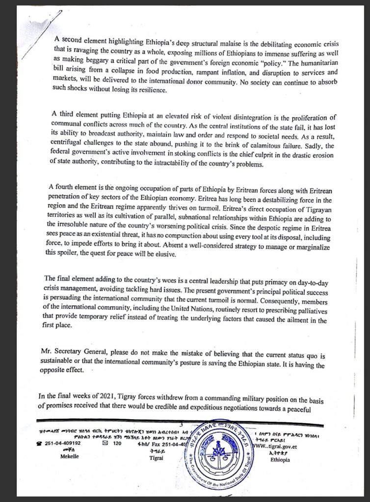 Etiopia, Lettera Aperta Del Governo Del Tigray Al Segretario Generale Delle Nazioni Unite Antonio Guterres 3