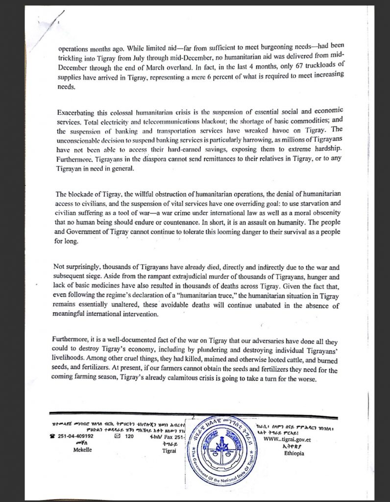 Etiopia, Lettera Aperta Del Governo Del Tigray Al Segretario Generale Delle Nazioni Unite Antonio Guterres 2