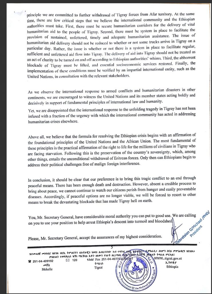 Etiopia, Lettera Aperta Del Governo Del Tigray Al Segretario Generale Delle Nazioni Unite Antonio Guterres 5