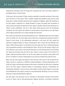 La Nota Dell'Ufficio Degli Affari Esterni Del Governo Del Tigray